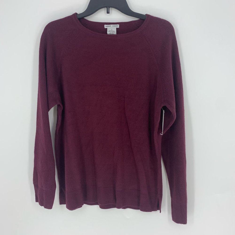 Sweet Romeo Ribbed Maroon Raglan Sleeve Pullover Sweater - Picture 2 of 7